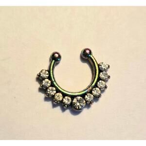 Rainbow and Rhinestone Faux Nose Ring for Septum